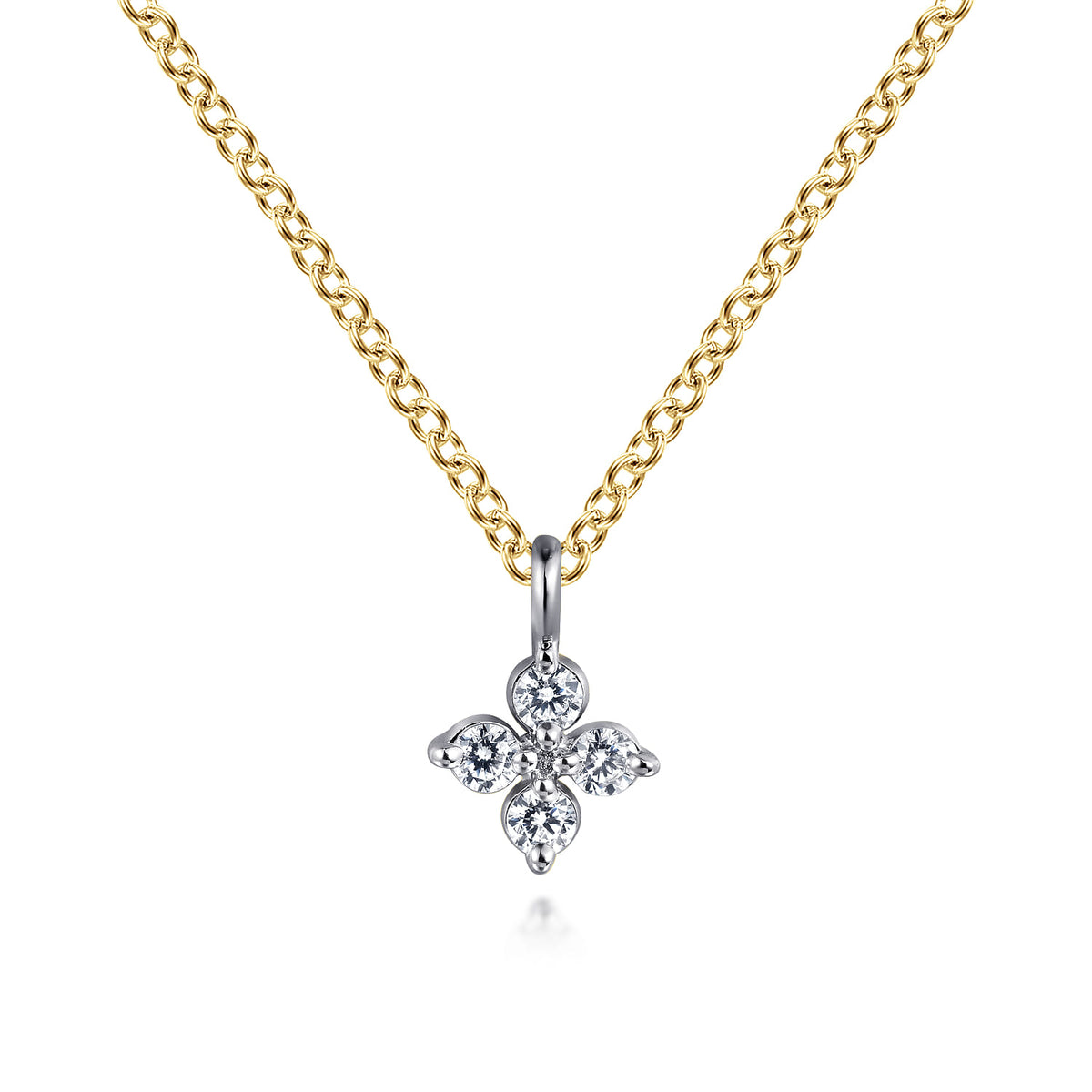 14K Yellow & White Gold Diamond Flower Pendant Necklace — Gabriel & Co. NK7429M45JJ