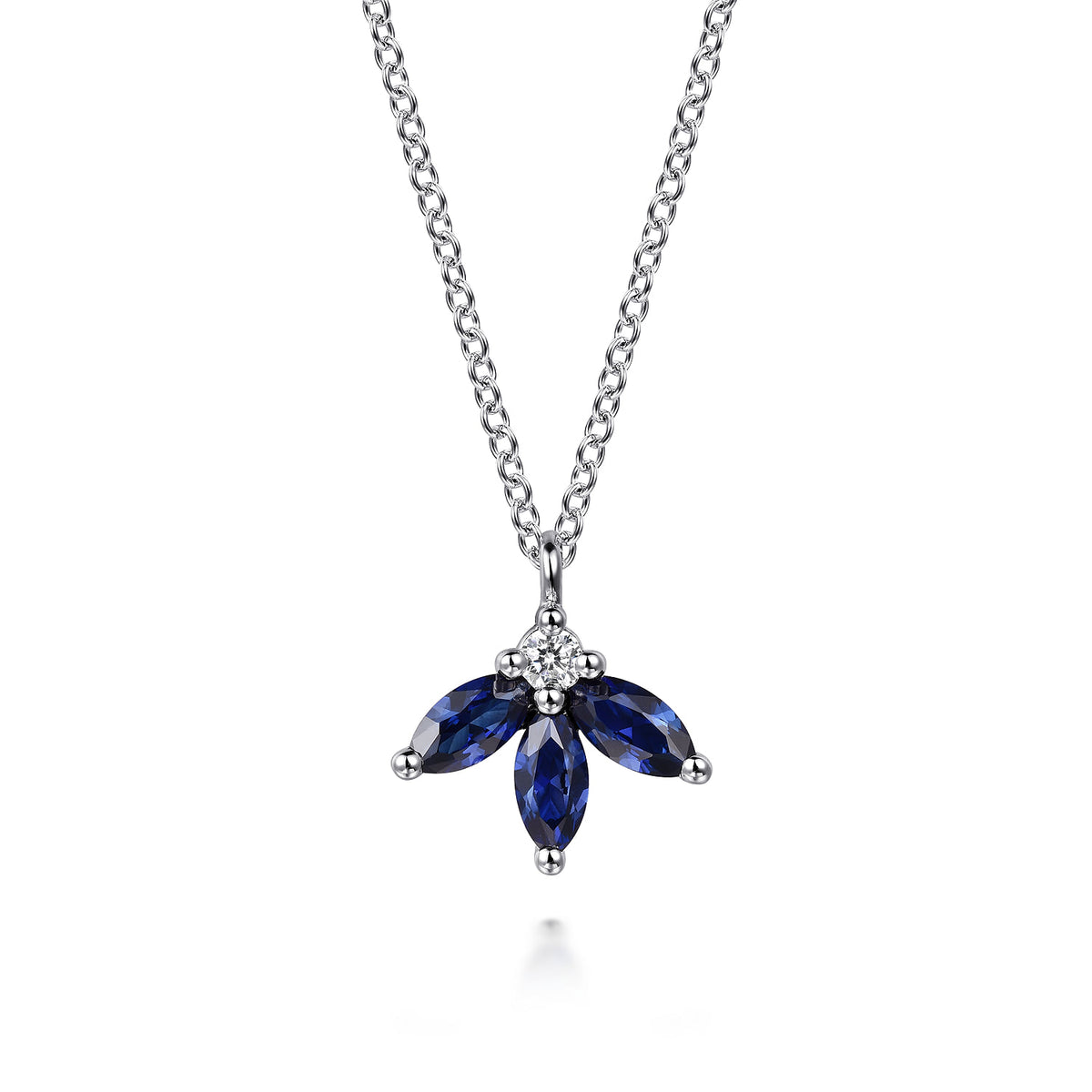 14K White Gold Diamond and Sapphire Pendant Necklace — Gabriel & Co. NK7433W45SA