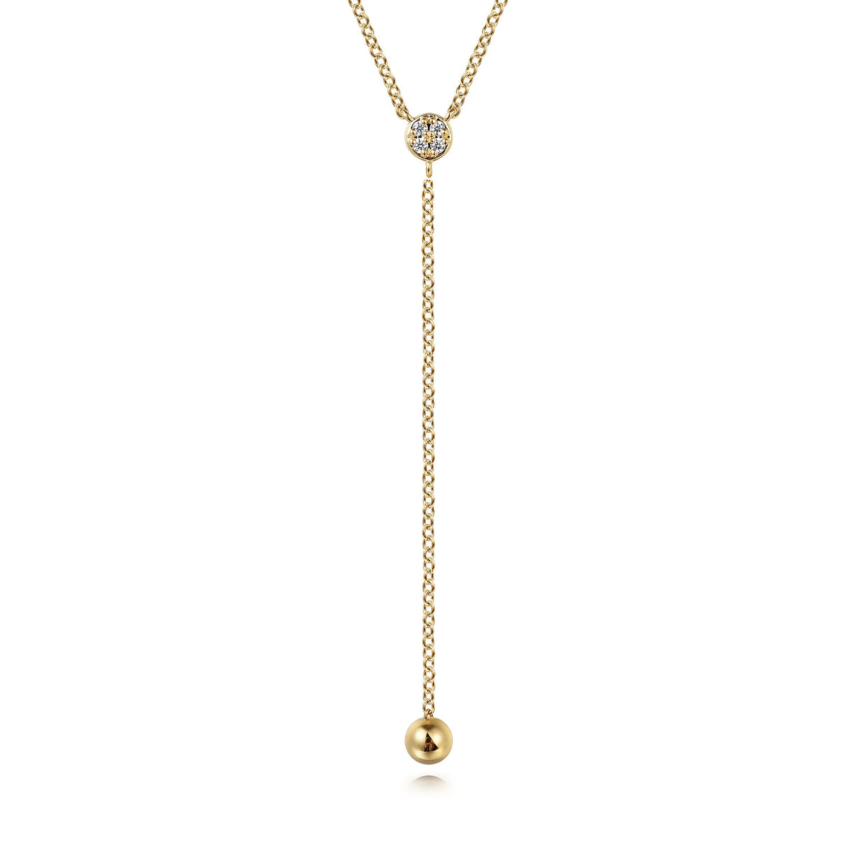 14K Yellow Gold Diamond Y-Knot Necklace with Hollow Gold Bead — Gabriel & Co. NK7436Y45JJ