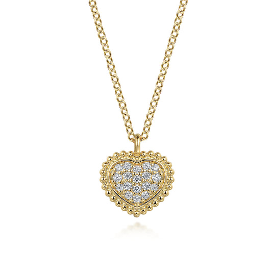 Pendant Necklace Heart 14K Yellow Gold Diamond 0.1ct Bujukan — Gabriel & Co. NK7440Y45JJ