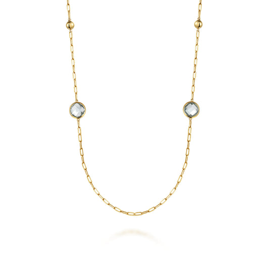 14K Yellow Gold Green Amethyst Round Shape Necklace with Four Stations ,Beads and Bezel Setting — Gabriel & Co. NK7465-32Y4JGA