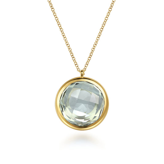 14K Yellow Gold Green Amethyst Round Shape Necklace with Flower Pattern J-Back — Gabriel & Co. NK7466Y4JGA