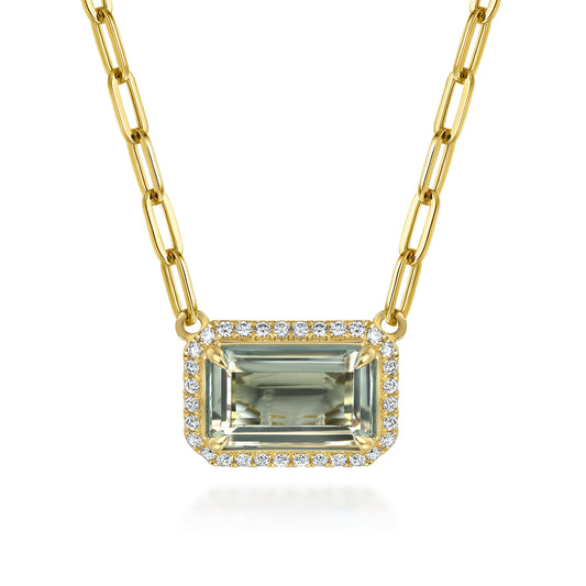 14K Yellow Gold Diamond and Green Amethyst Emerald Cut Necklace with Flower Pattern Gallery — Gabriel & Co. NK7468Y45GA