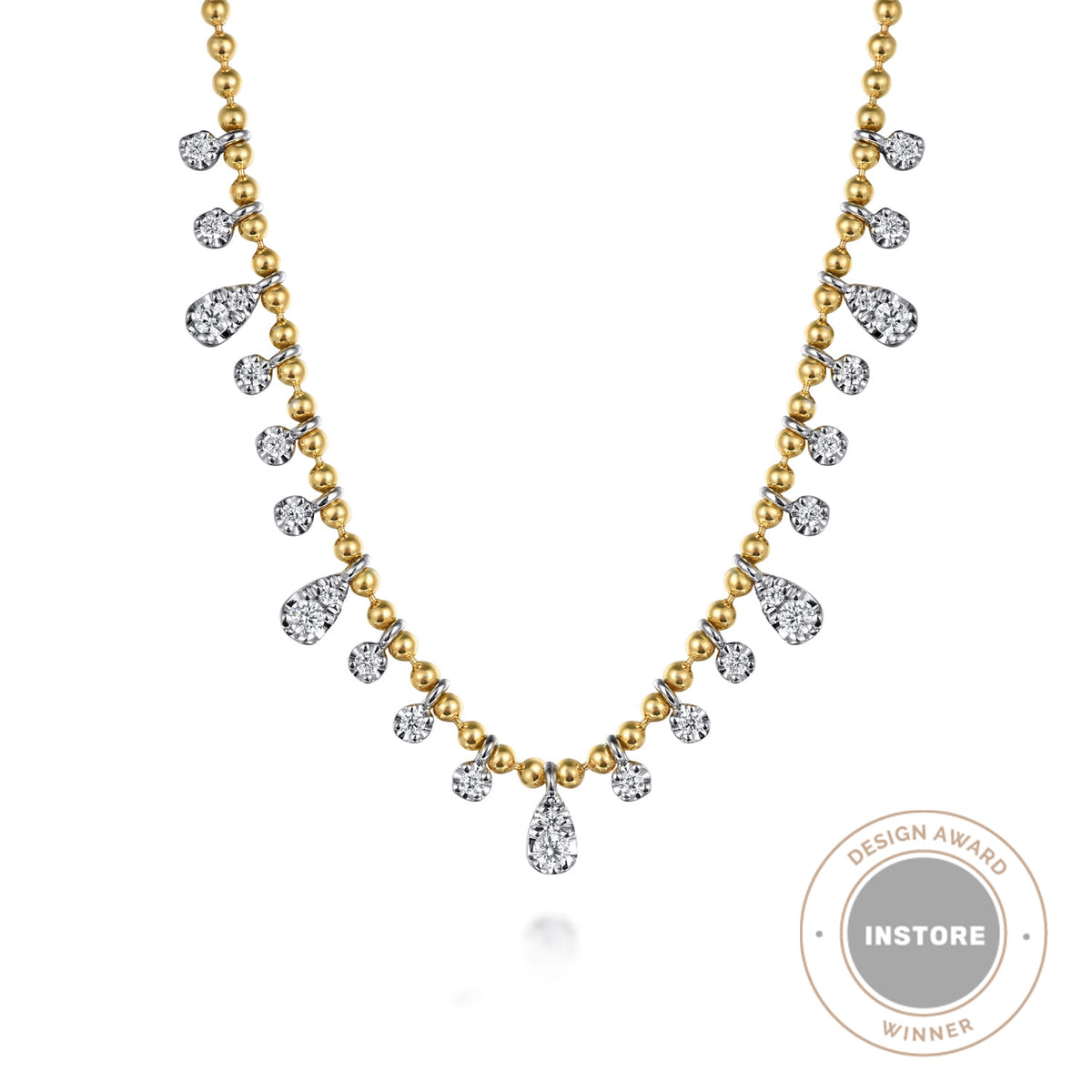 Layered Necklace Droplet 14K White and Yellow Gold Diamond 0.5ct Bujukan — Gabriel & Co. NK7524M45JJ