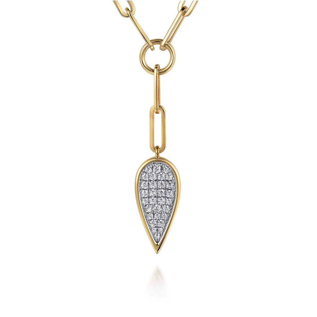 14K White and Yellow Gold Diamond Drop and Hollow Link Chain Y Knots Necklace — Gabriel & Co. NK7556M45JJ