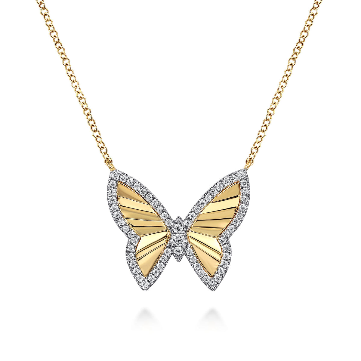 14K White & Yellow Gold Diamond Butterfly Necklace — Gabriel & Co. NK7557M45JJ