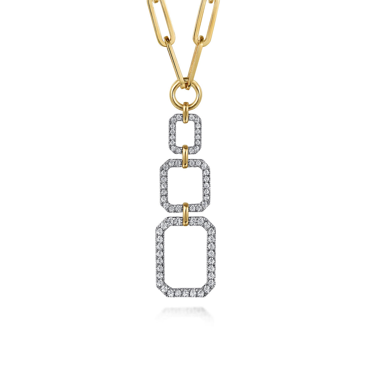 14K Yellow-White Chain Necklace with Geometric Pave Diamond Pendant — Gabriel & Co. NK7565M45JJ