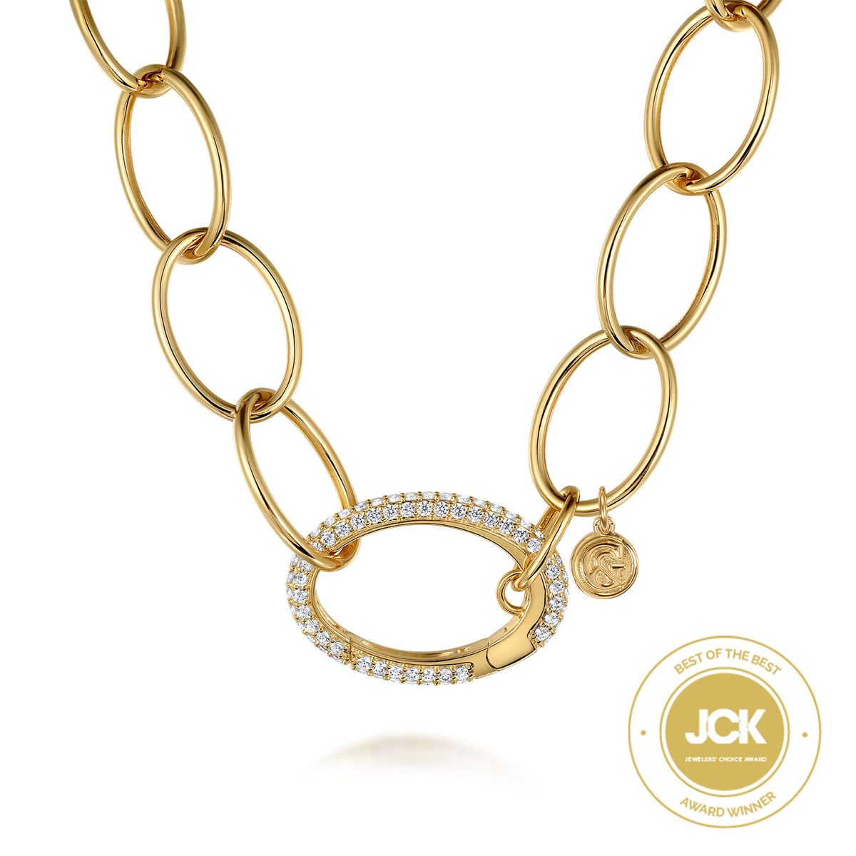 14K Yellow Gold Chain Necklace with Diamond Oval Pendant — Gabriel & Co. NK7573Y45JJ