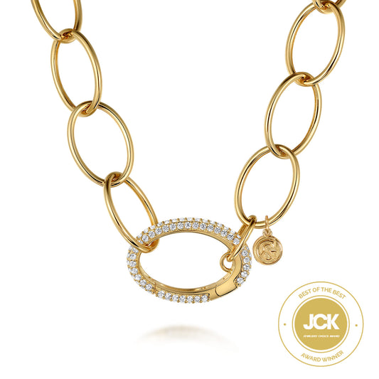14K Yellow Gold Chain Necklace with Diamond Oval Pendant — Gabriel & Co. NK7573Y45JJ