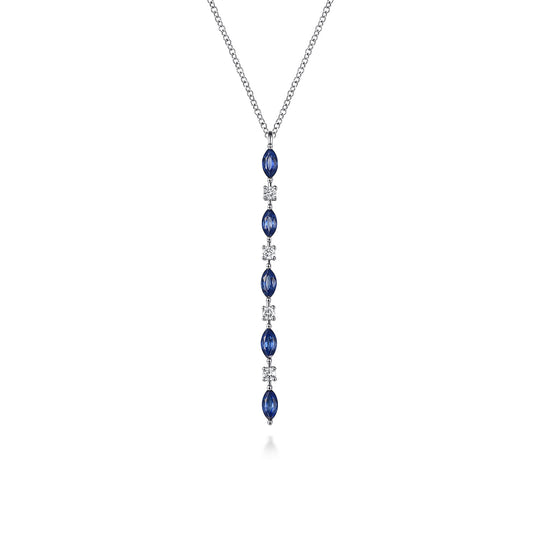 14K White Gold Diamonds and Marquise Blue Sapphire Vertical Bar Necklace — Gabriel & Co. NK7625W45SA