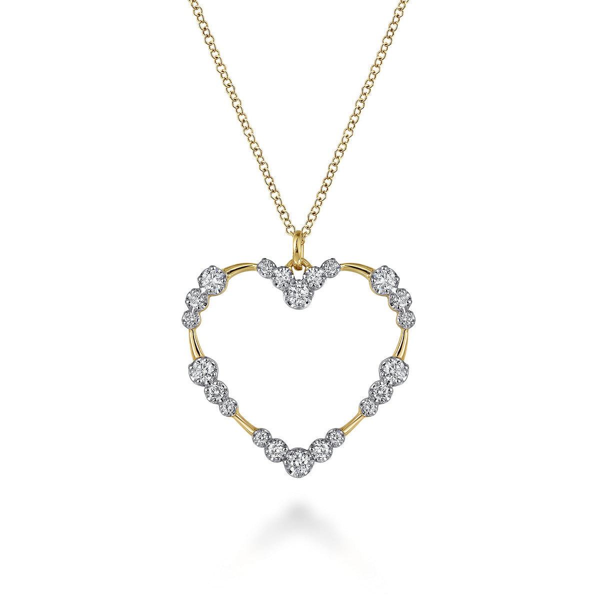 14K Yellow Gold Graduated Diamond Station Heart Pendant Necklace — Gabriel & Co. NK7628Y45JJ
