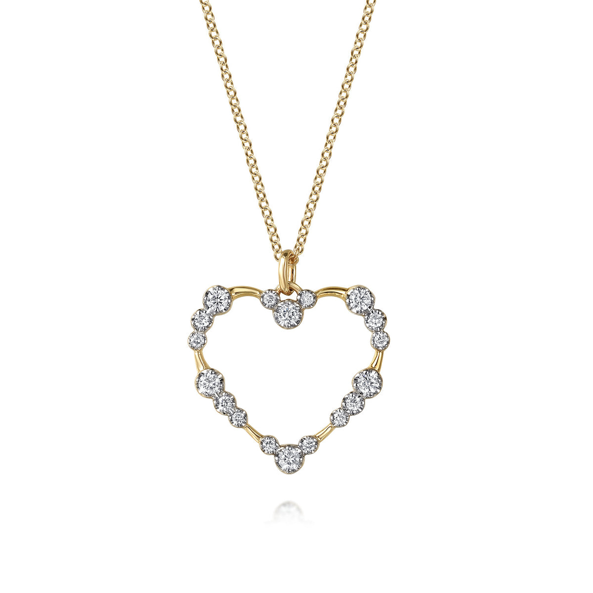 14K Yellow Gold Graduated Diamond Station Heart Pendant Necklace — Gabriel & Co. NK7629Y45JJ