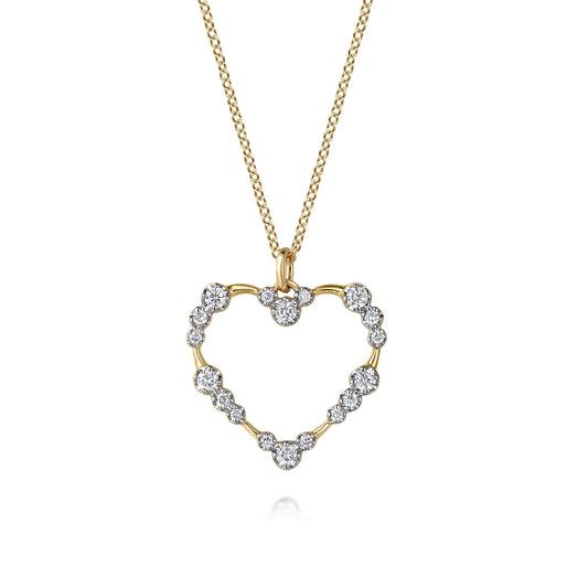 14K Yellow Gold Graduated Diamond Station Heart Pendant Necklace — Gabriel & Co. NK7629Y45JJ