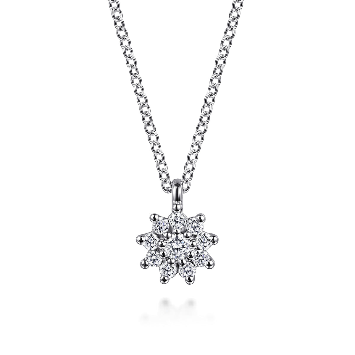 14K White Gold White Sapphire Cluster Pendant Necklace — Gabriel & Co. NK7657W4JWS