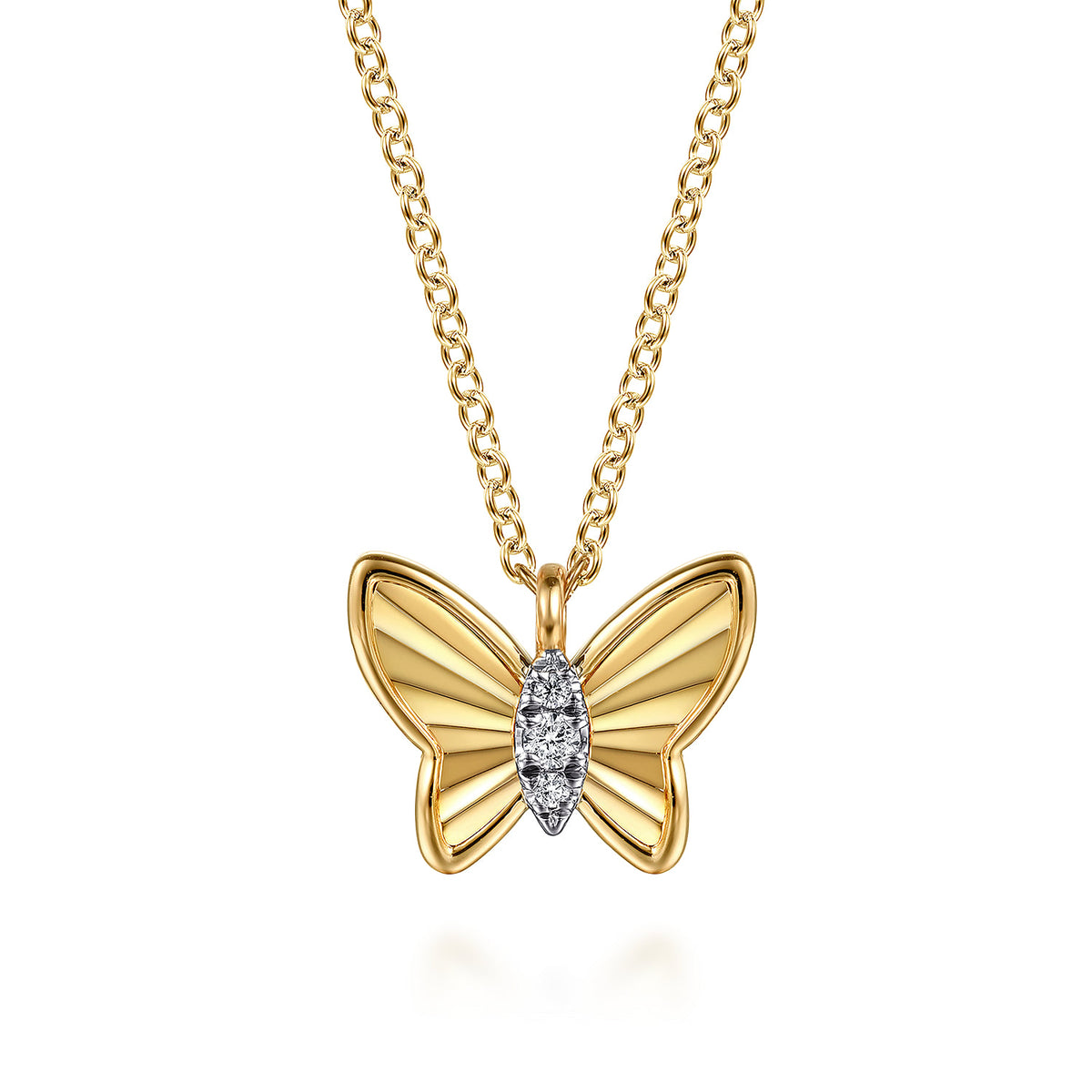 14K Yellow Gold Diamond Butterfly Necklace — Gabriel & Co. NK7664Y45JJ