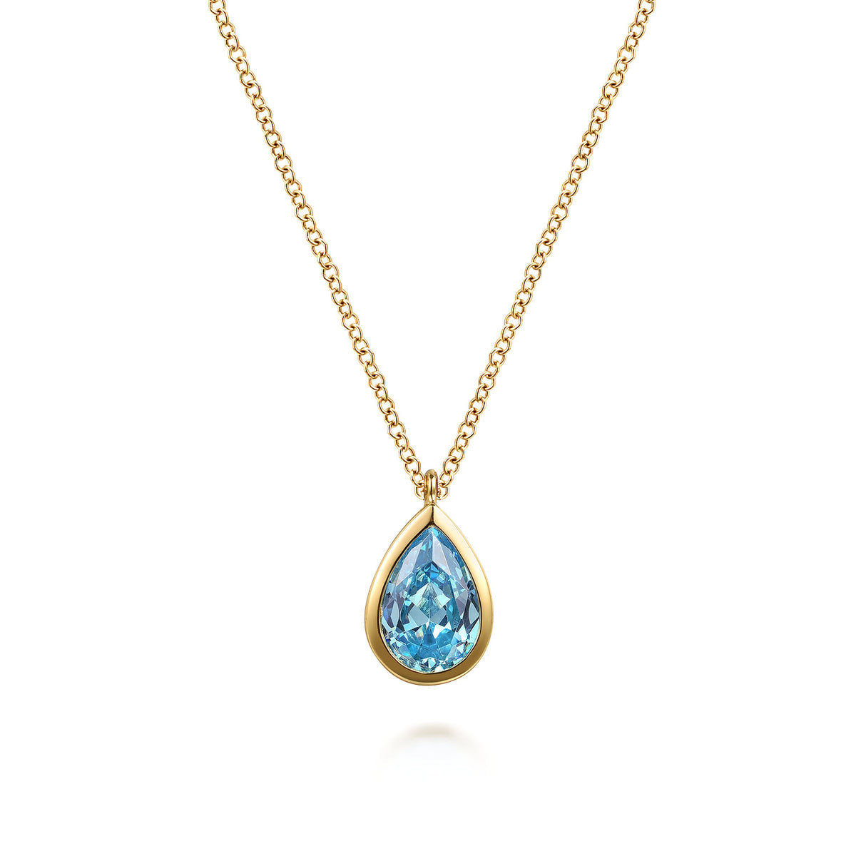 Pendant Necklace Teardrop 14K Yellow Gold Blue Topaz — Gabriel & Co. NK7672Y4JBT