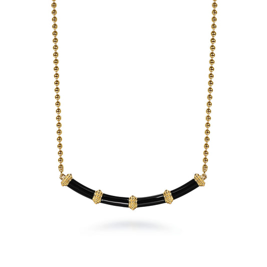 14K Yellow Gold Bujukan Bar Necklace with Black Enamel — Gabriel & Co. NK7682E8Y4JJJ