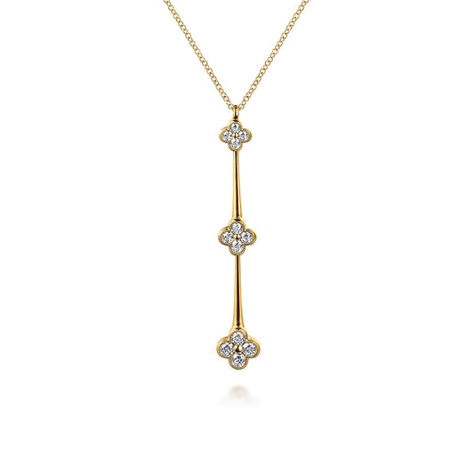 14K Yellow Gold Graduating Diamond Clover Vertical Bar Necklace — Gabriel & Co. NK7701Y45JJ