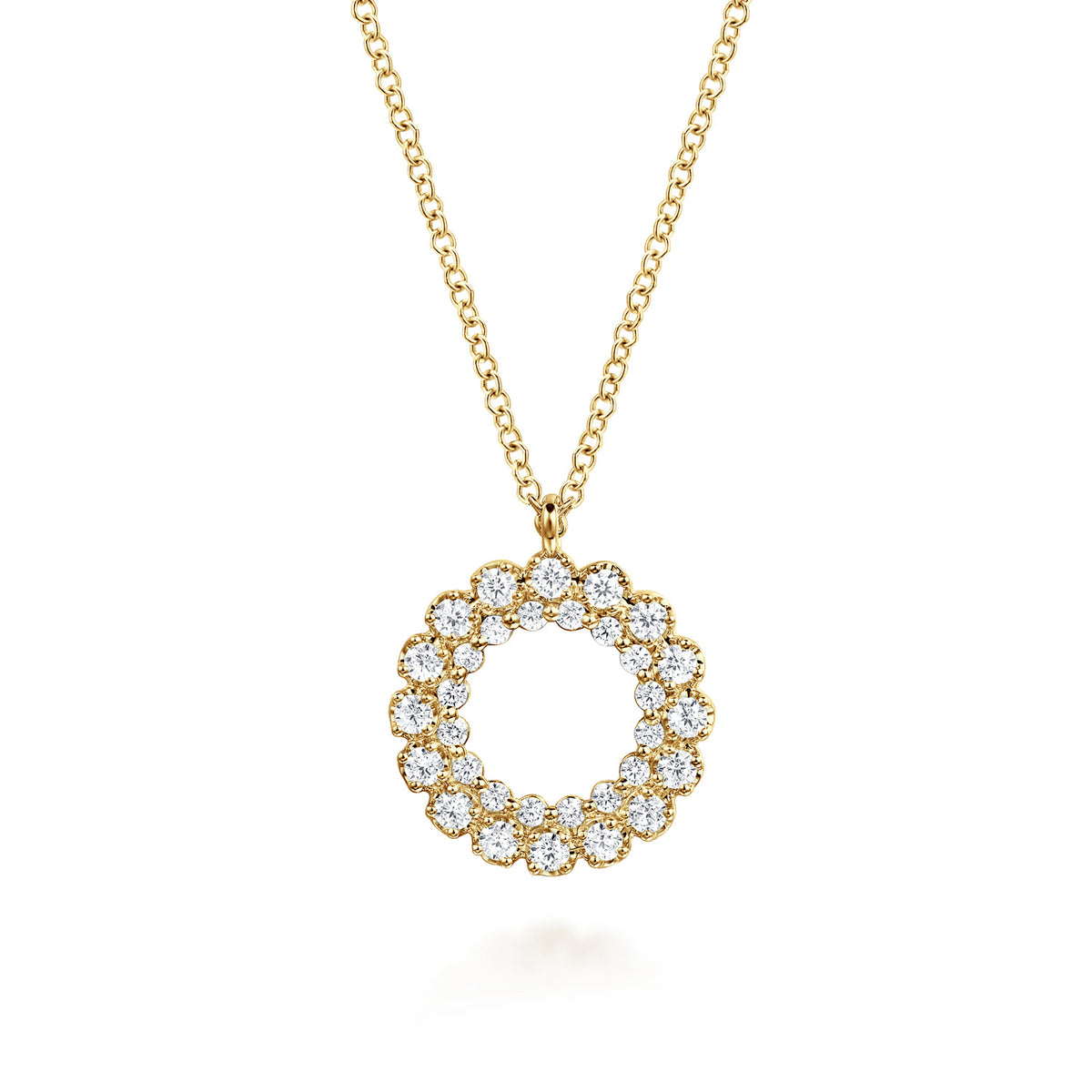14K Yellow Gold Diamond Circle Pendant Necklace — Gabriel & Co. NK7763Y45JJ
