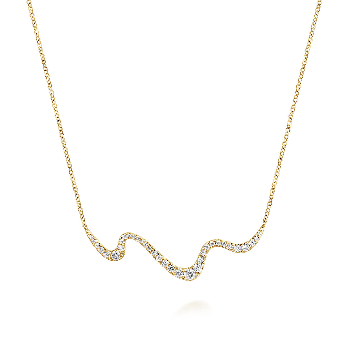 14K Yellow Gold Graduating Diamond Wave Bar Necklace — Gabriel & Co. NK7765Y45JJ