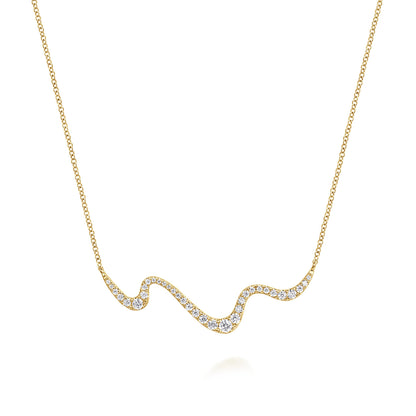 14K Yellow Gold Graduating Diamond Wave Bar Necklace — Gabriel & Co. NK7765Y45JJ