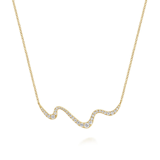 14K Yellow Gold Graduating Diamond Wave Bar Necklace — Gabriel & Co. NK7765Y45JJ