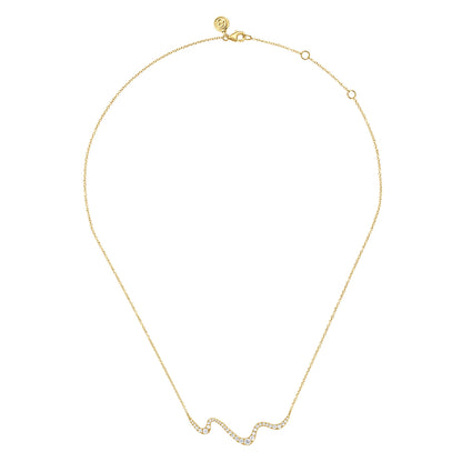 14K Yellow Gold Graduating Diamond Wave Bar Necklace — Gabriel & Co. NK7765Y45JJ