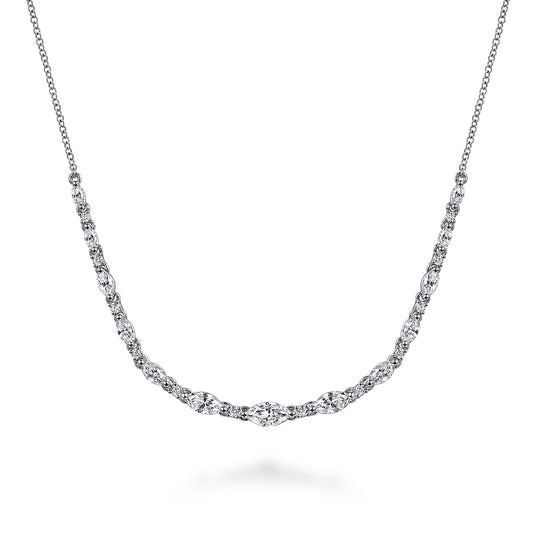 14K White Gold Graduating Marquise Diamond Bar Necklace — Gabriel & Co. NK7768W44JJ