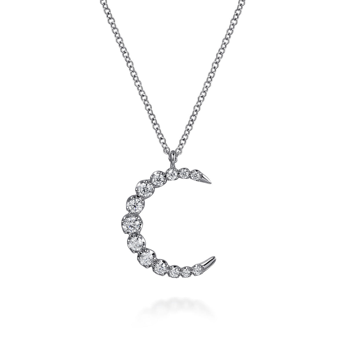 14K White Gold Graduating Diamond Moon Pendant Necklace — Gabriel & Co. NK7772W45JJ