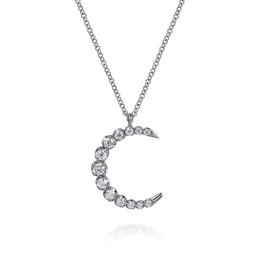 14K White Gold Graduating Diamond Moon Pendant Necklace — Gabriel & Co. NK7772W45JJ