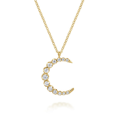 14K Yellow Gold Graduating Diamond Moon Pendant Necklace — Gabriel & Co. NK7772Y45JJ