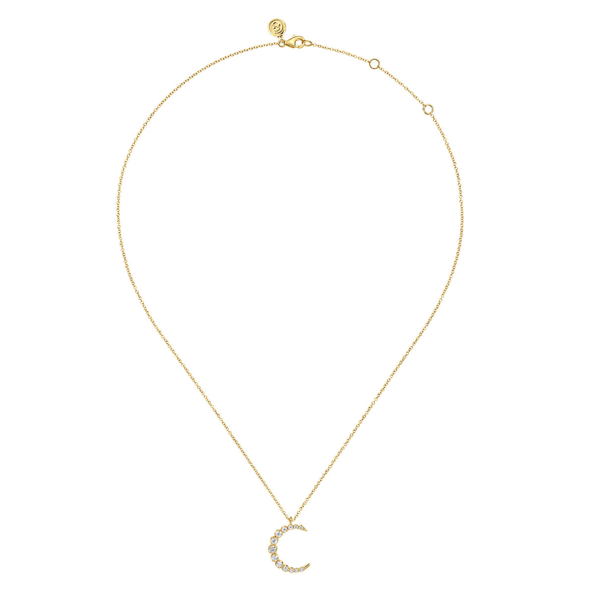 14K Yellow Gold Graduating Diamond Moon Pendant Necklace — Gabriel & Co. NK7772Y45JJ