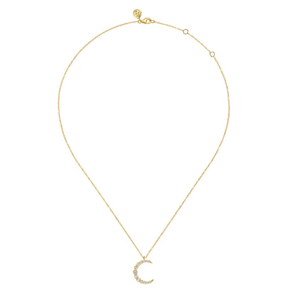 14K Yellow Gold Graduating Diamond Moon Pendant Necklace — Gabriel & Co. NK7772Y45JJ
