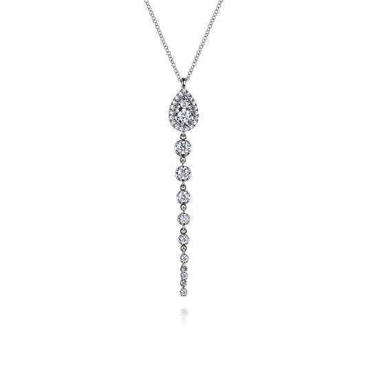 14K White Gold Graduating Diamond Pendant Drop Necklace — Gabriel & Co. NK7774W45JJ