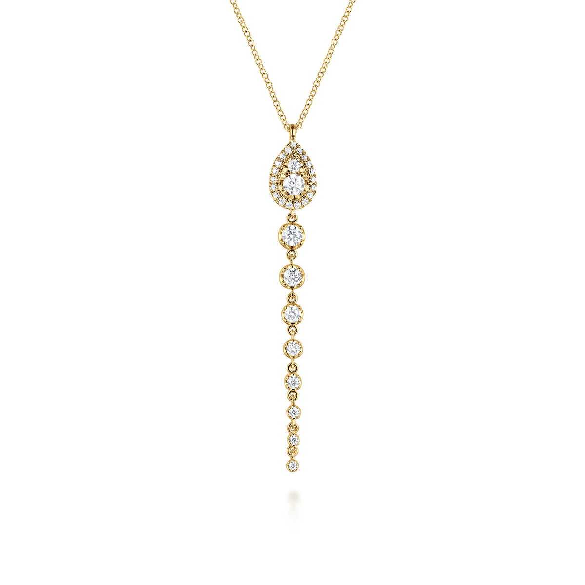 14K Yellow Gold Graduating Diamond Pendant Drop Necklace — Gabriel & Co. NK7774Y45JJ