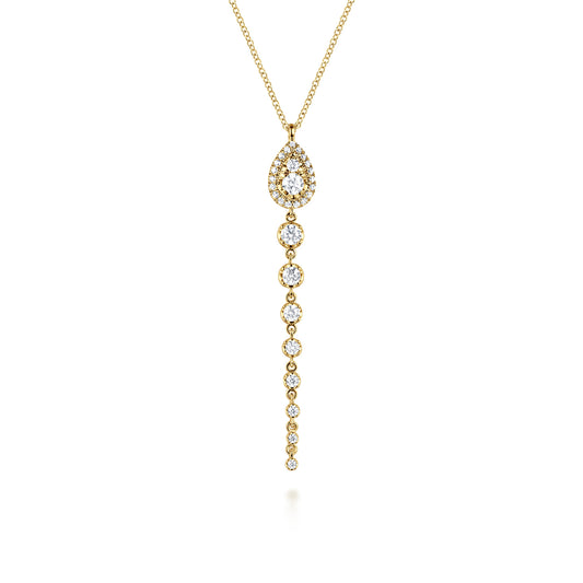 14K Yellow Gold Graduating Diamond Pendant Drop Necklace — Gabriel & Co. NK7774Y45JJ