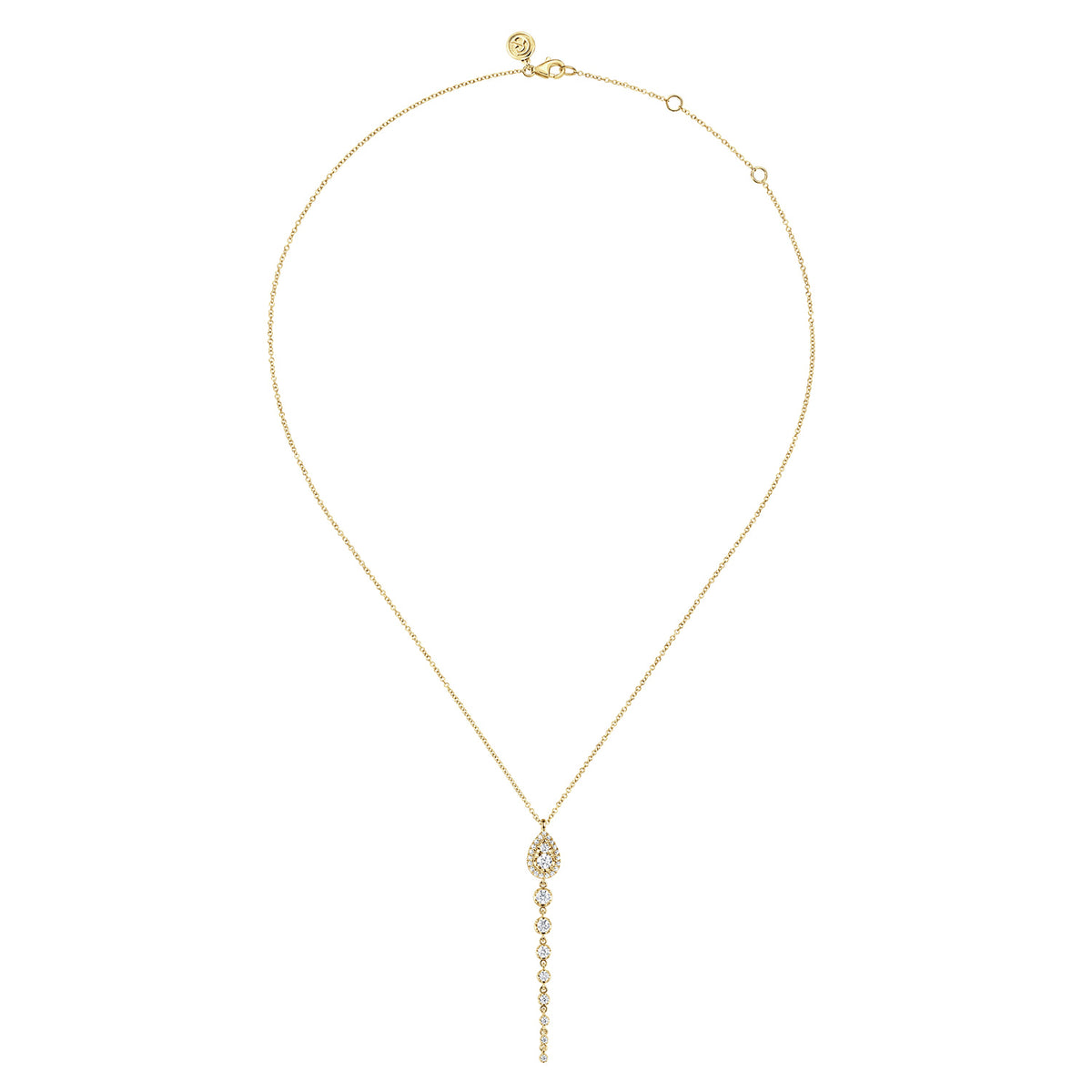 14K Yellow Gold Graduating Diamond Pendant Drop Necklace — Gabriel & Co. NK7774Y45JJ