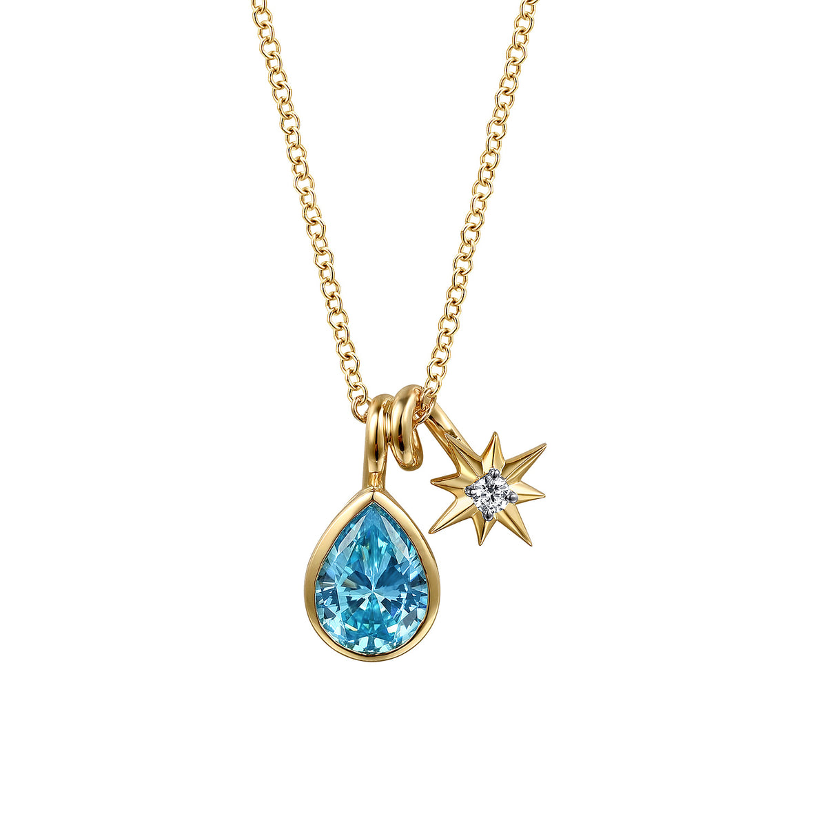 14K Yellow Gold Blue Topaz and Diamond Teardrop Pendant Necklace — Gabriel & Co. NK7788Y45BT