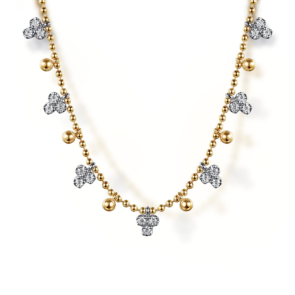 14K White & Yellow Gold Beaded Diamond Droplet Necklace-Bujukan — Gabriel & Co. NK7793M45JJ