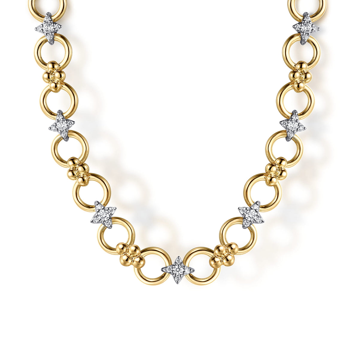 14K White & Yellow Gold Bujukan Diamond and Hollow Link Chain Necklace — Gabriel & Co. NK7794M45JJ