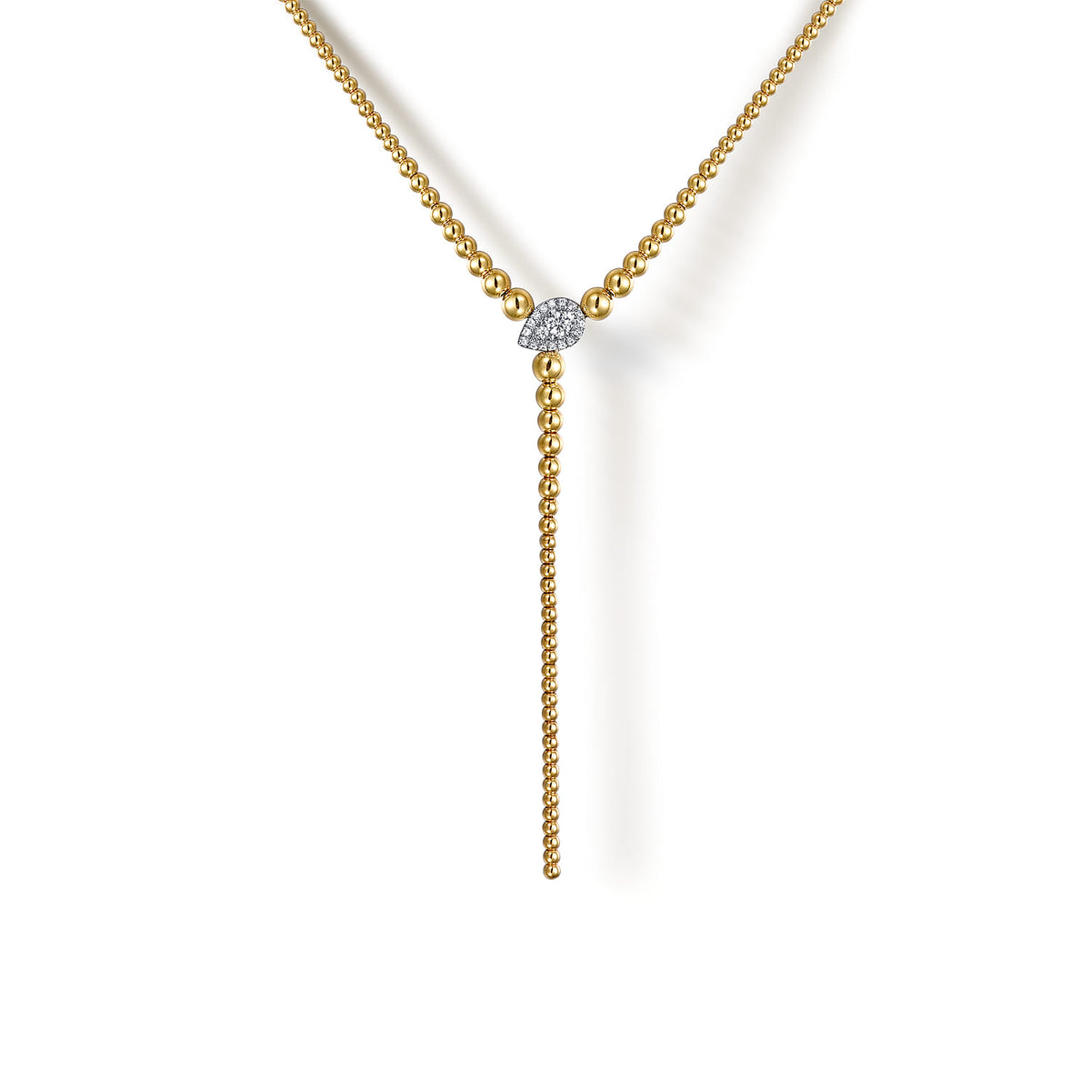 14K White & Yellow Gold Bujukan Beads and Diamond Y Necklace — Gabriel & Co. NK7795M45JJ