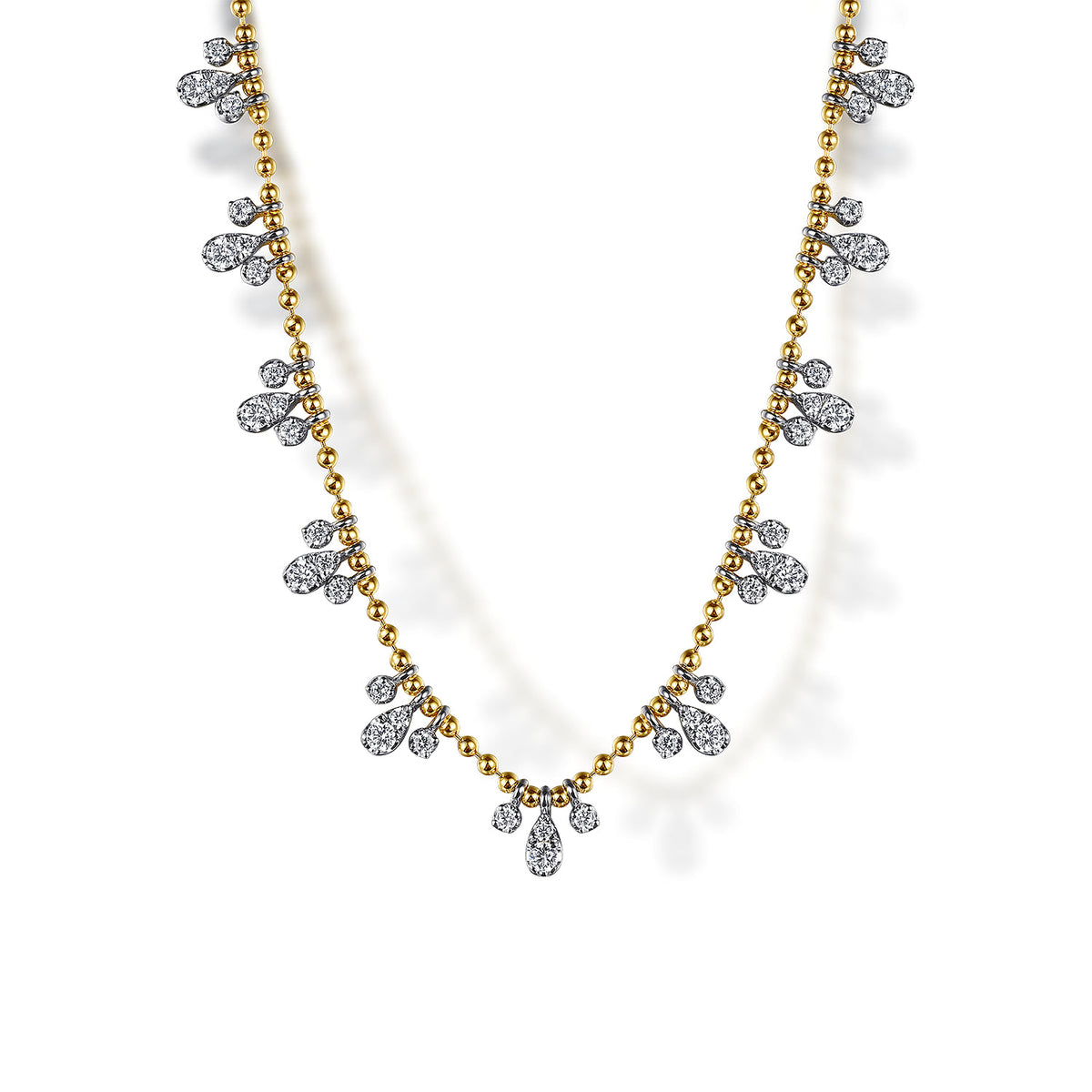 14K White & Yellow Gold Bujukan Diamond Droplet Necklace — Gabriel & Co. NK7797M45JJ