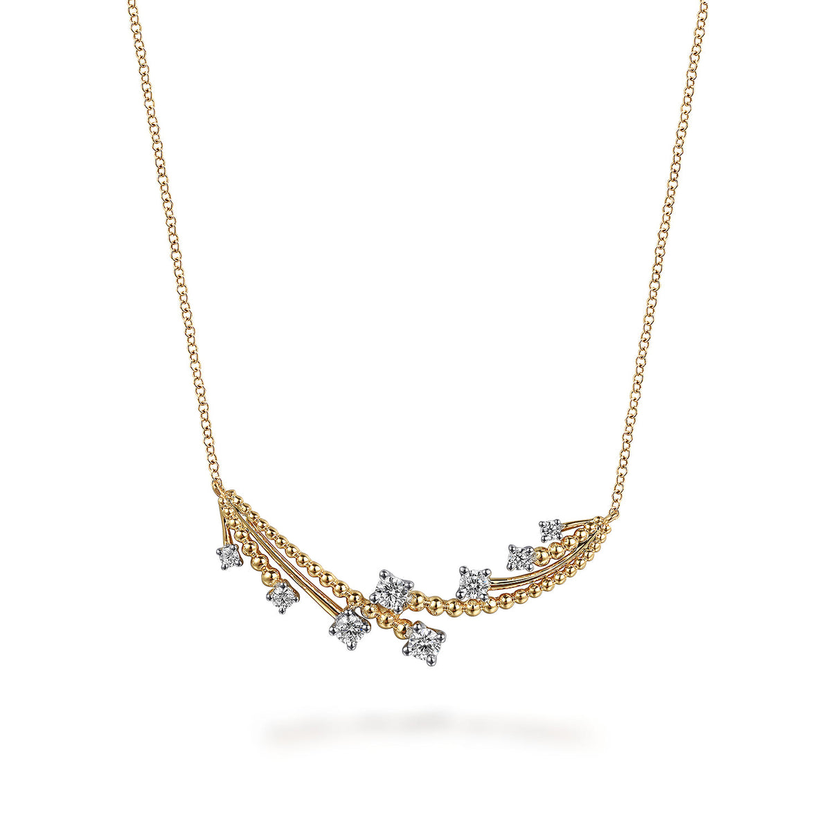 14K White & Yellow Gold Bujukan and Diamond Bar Necklace — Gabriel & Co. NK7798M45JJ