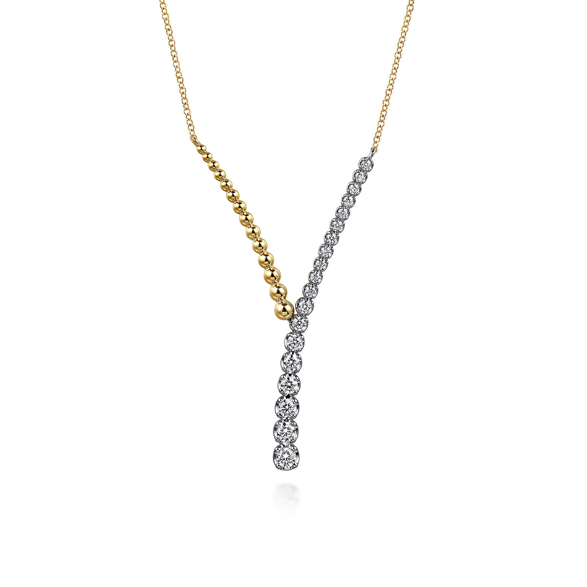 14K White and Yellow Gold Bujukan Beads and Diamond Y Necklace — Gabriel & Co. NK7800M45JJ