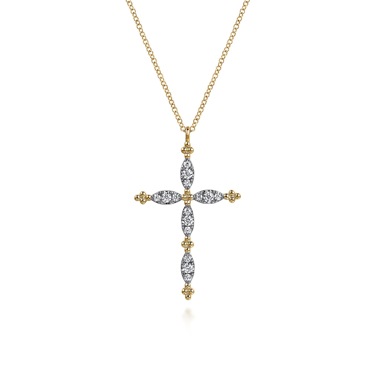 14K Yellow Gold Diamond Cross Pendant Necklace-Bujukan — Gabriel & Co. NK7801Y45JJ