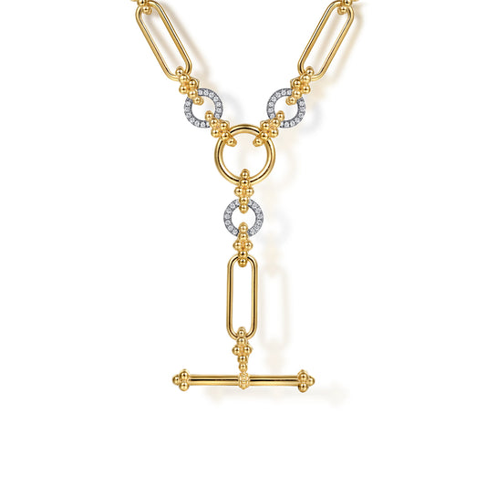 14K Yellow Gold Hollow Tube Link Bujukan and Diamond Y Necklace — Gabriel & Co. NK7813-18Y45JJ
