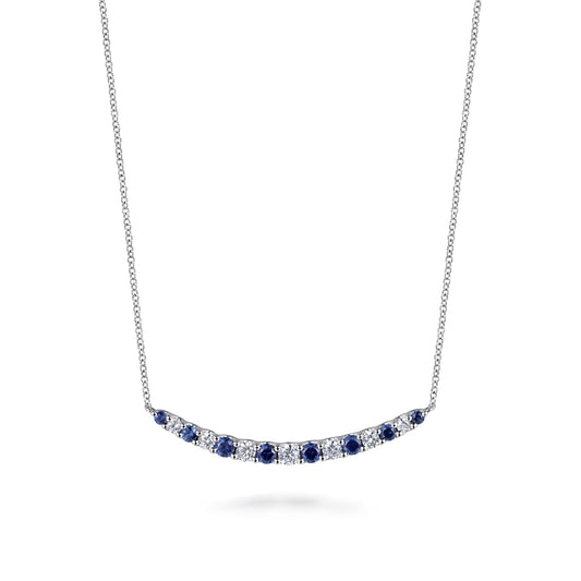 14K White Gold Diamond and Sapphire Bar Necklace — Gabriel & Co. NK7865W45SA