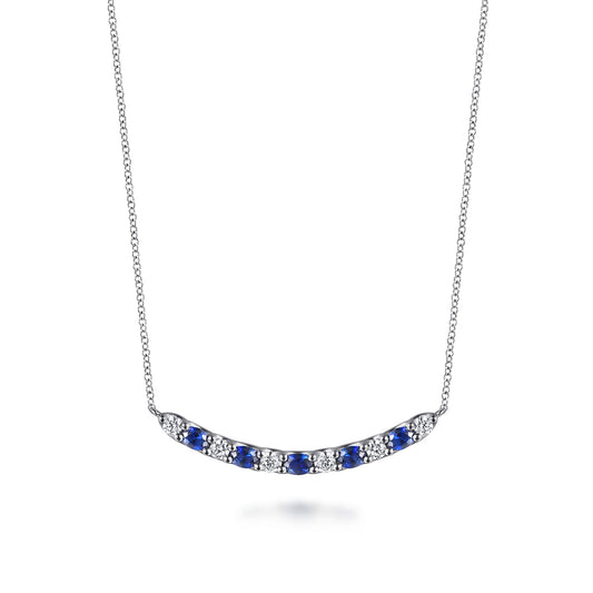 14K White Gold Diamond and Oval Sapphire Bar Necklace — Gabriel & Co. NK7866W45SA