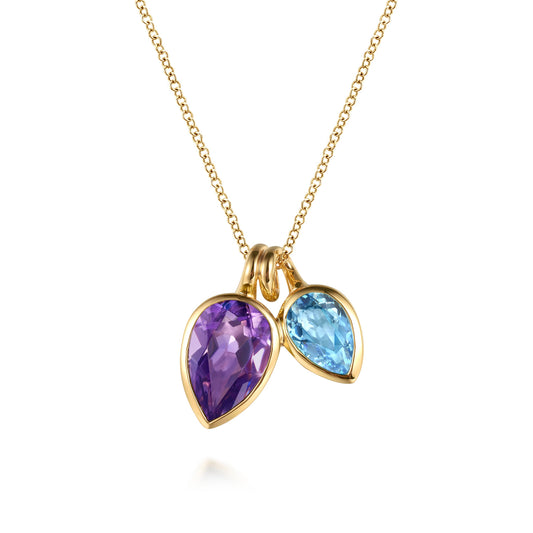 14K Yellow Gold Toi et Moi Blue Topaz and Amethyst Necklace — Gabriel & Co. NK7869Y4JMC