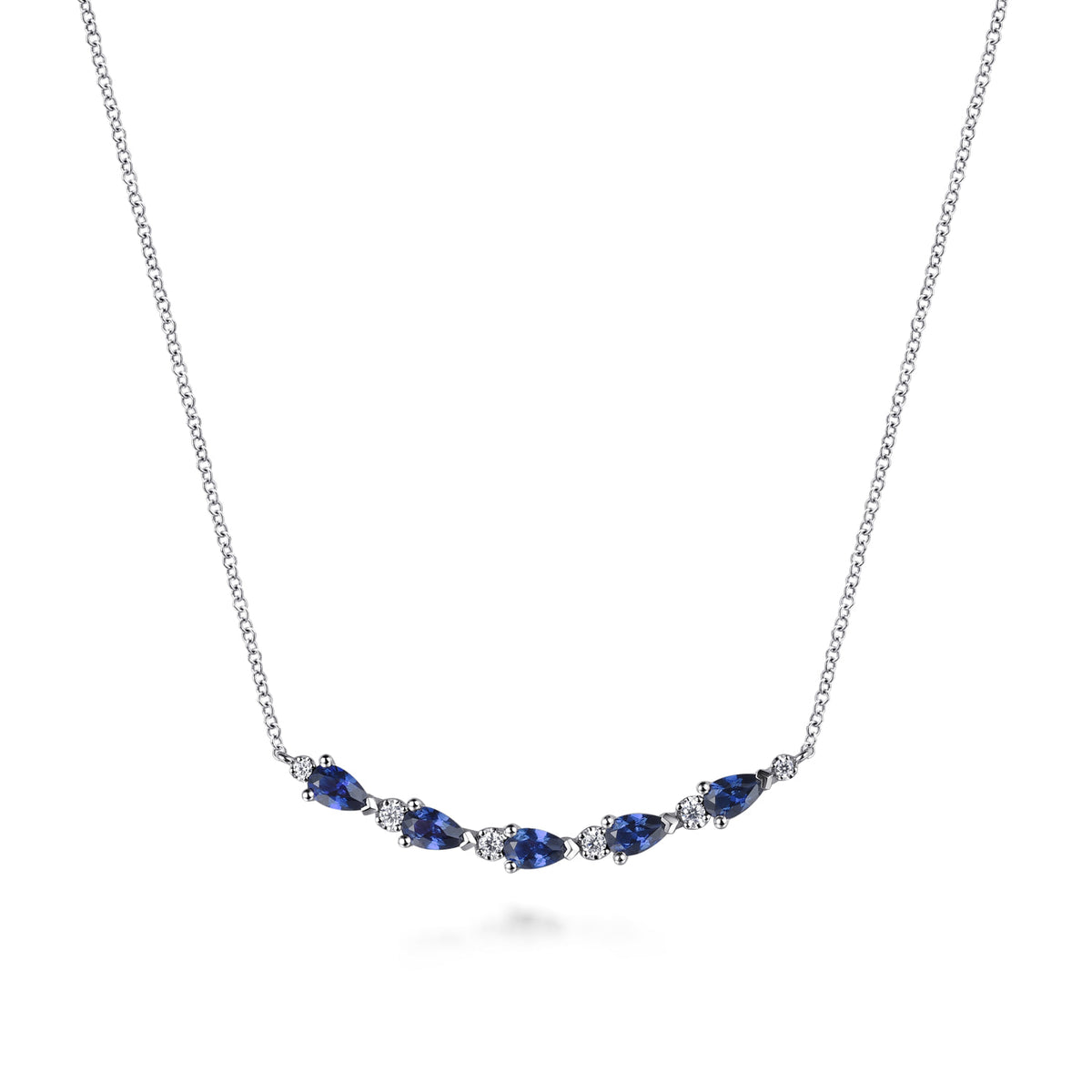 14K White Gold Diamond and Pear Sapphire Bar Necklace — Gabriel & Co. NK7878W45SA